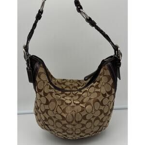 Coach L05K-6279 "C" Brown Jaquard Hobo Bag with braded strap and suede trim